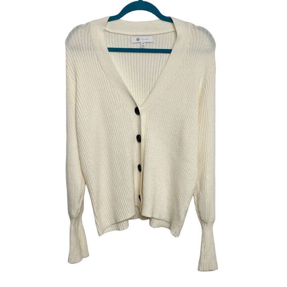 Fever Long Bell Sleeve Ribbed Cardigan White Medium - Picture 1 of 6